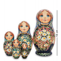 Матрешка деревянная Мария с цветами 18 см 5 мест